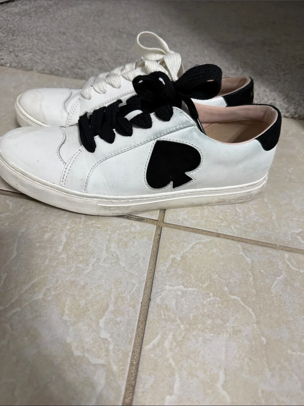 kate spade White Leather Sneakers with Black Spade Detail